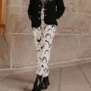 Shekou Black & White Cartoon Face Pants